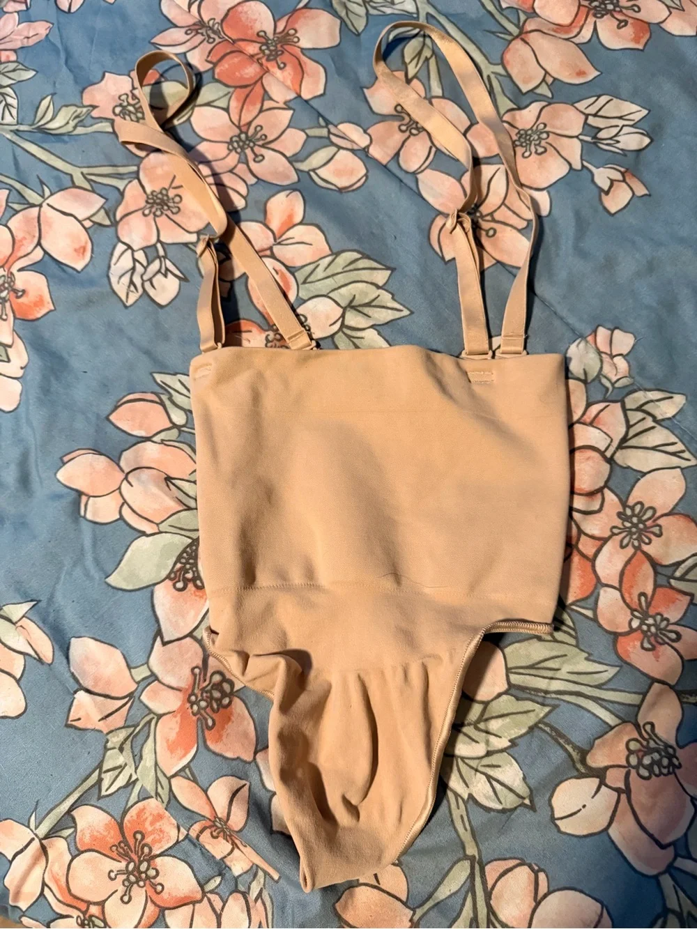 SKIMS Peach/Tan One-Piece Bodysuit with Adjustable Tie Straps